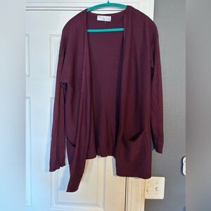 Time and Tru Open-Front Cardigan in Burgundy